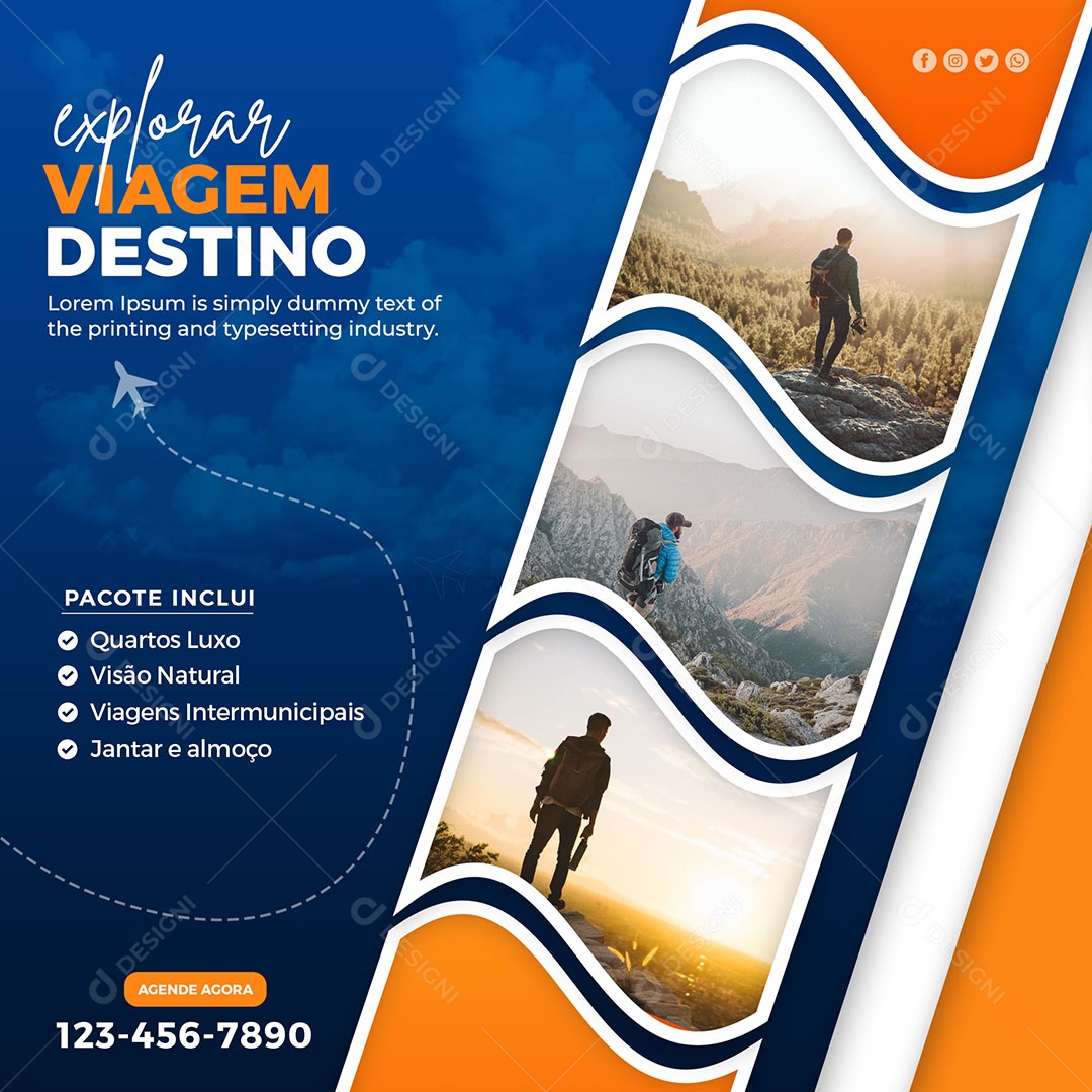 Viagem Explorar Destinos Social Media PSD Editável
