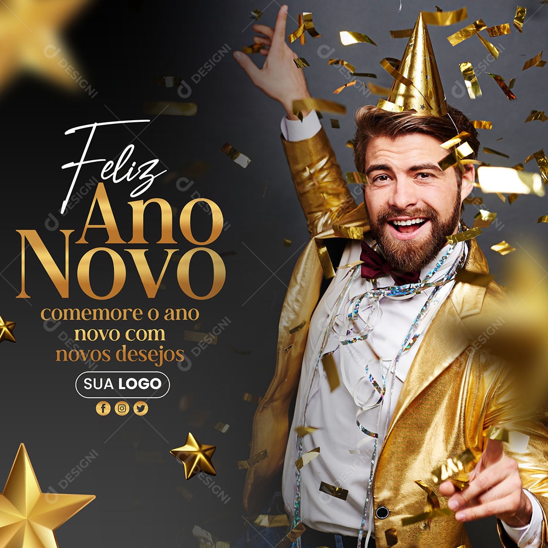 Feliz Ano Novo Comemore o Ano Novo Com Novos Desejos Social Media PSD Editável