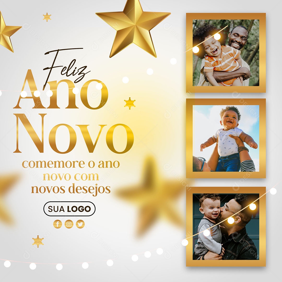 Feliz Ano Novo Comemore o Ano Novo Com Novos Desejos Social Media PSD Editável