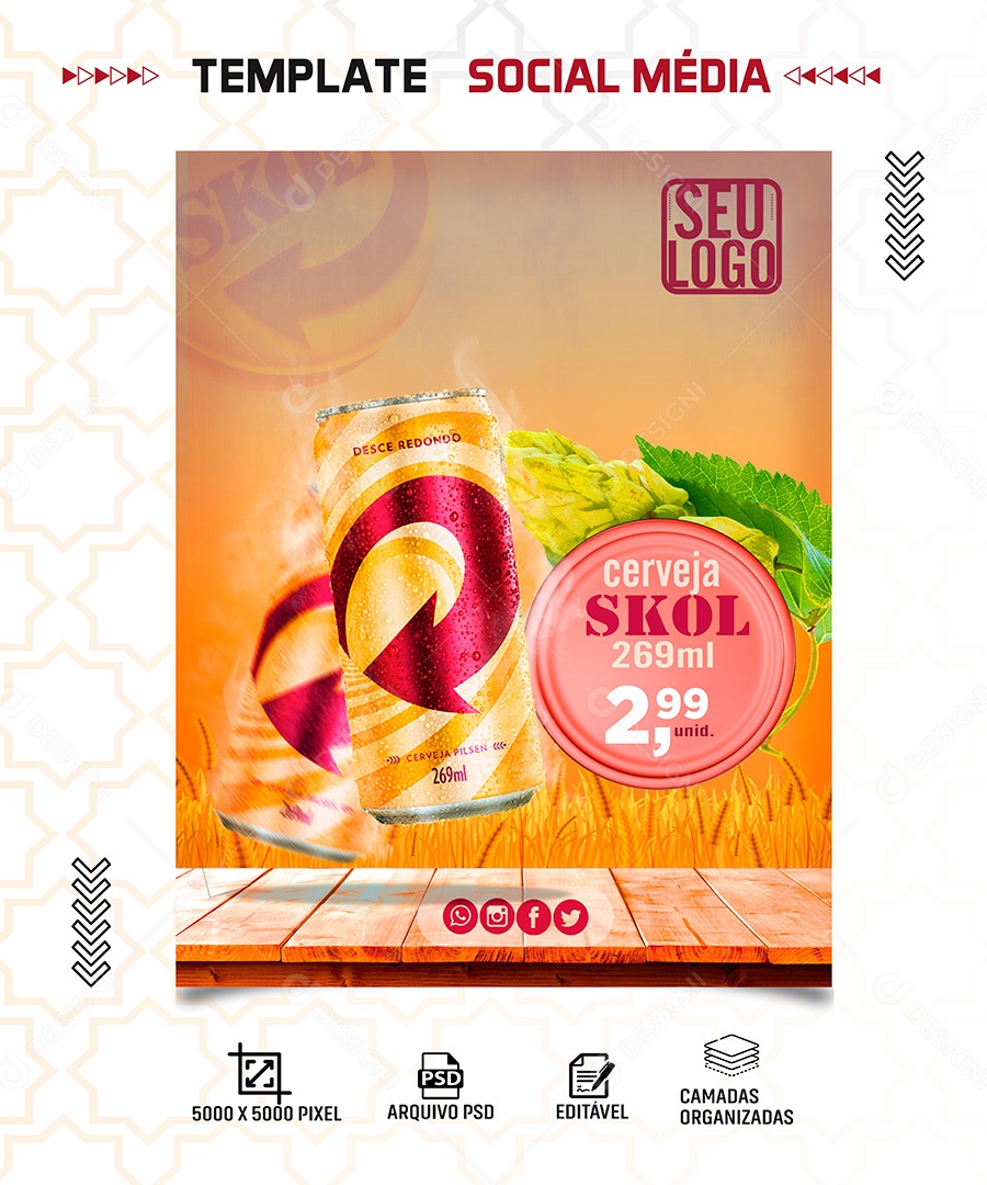 Post Cerveja Skol Social Media PSD Editável