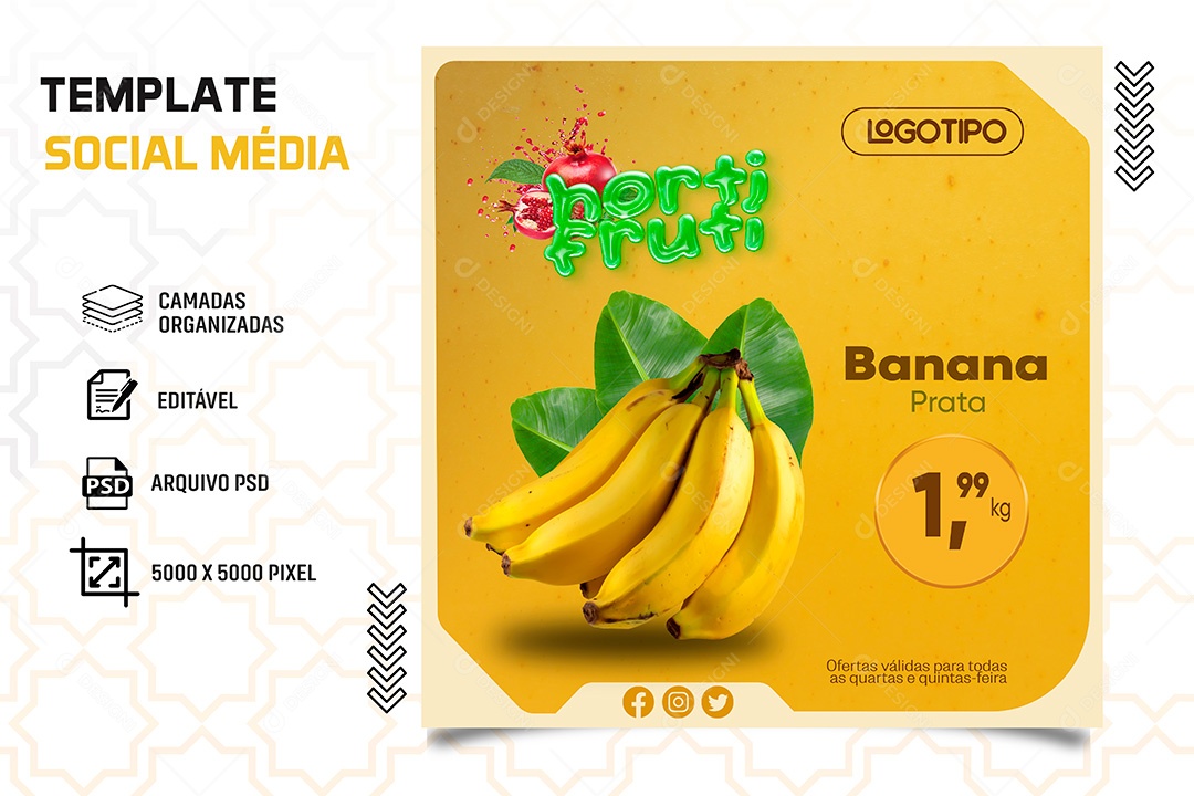 Post Hortifrúti Banana a Granel Social Media PSD Editável