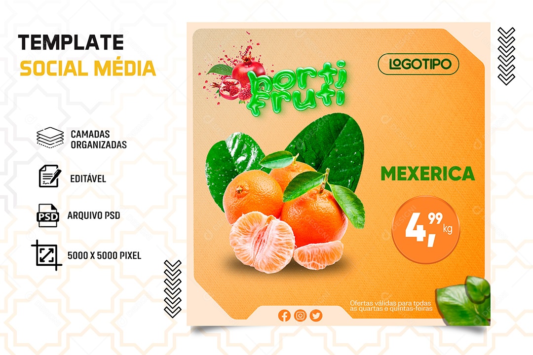 Post Hortifrúti Mexerica A Granel Social Media PSD Editável