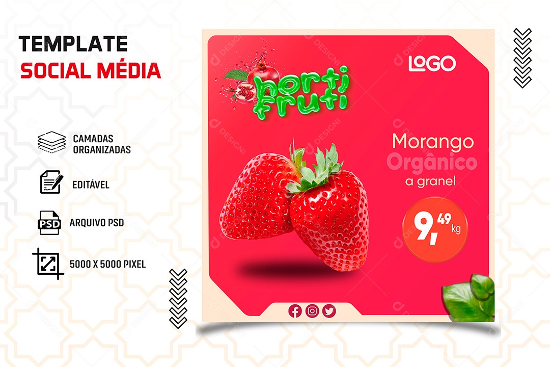 Post Hortifrúti Morango A Granel Social Media PSD Editável