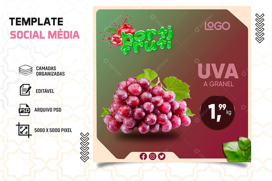 Post Hortifrúti Uva A Granel Social Media PSD Editável