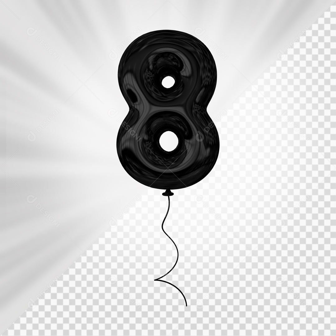 Balão de Número 8 Elemento 3D Preto Para composição PSD