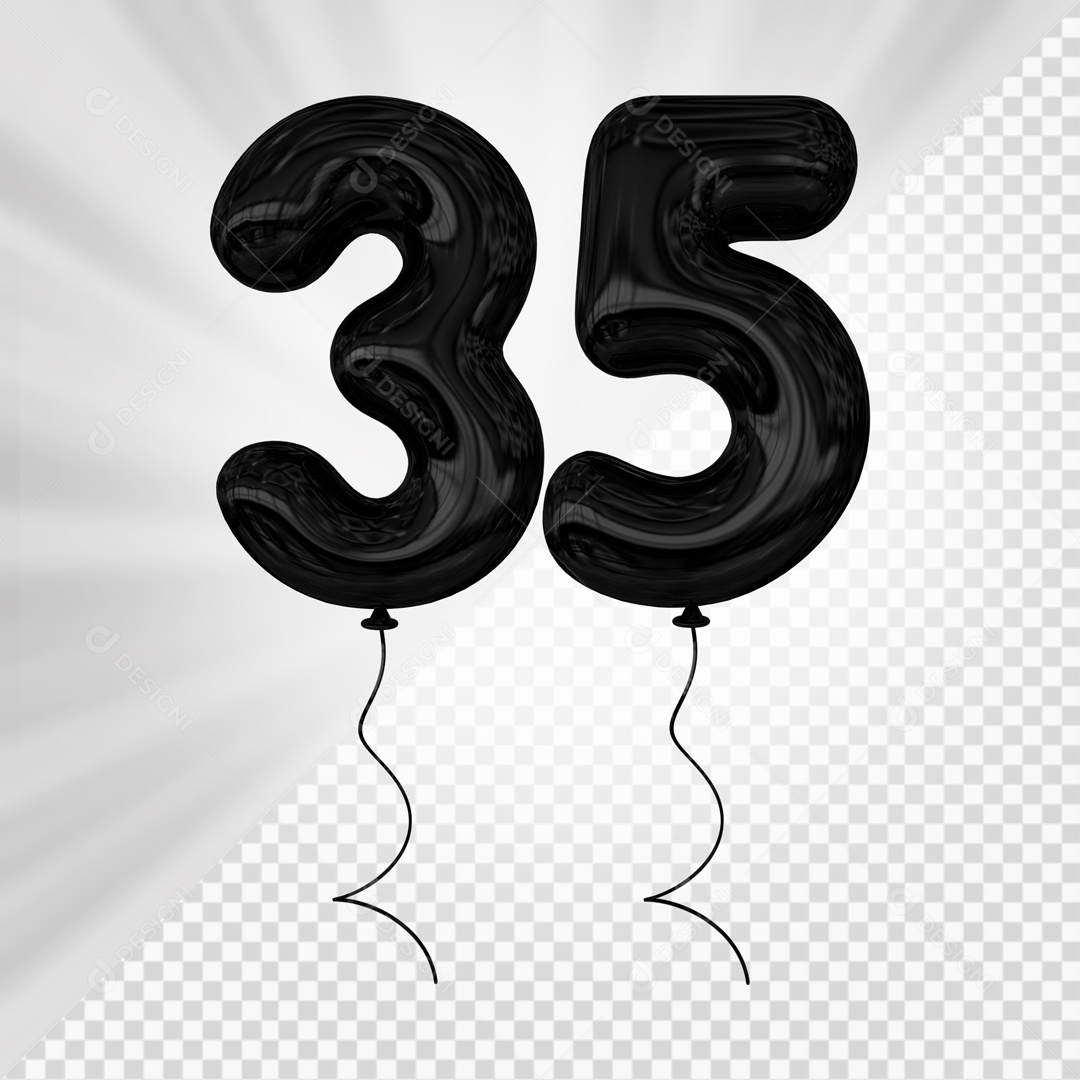 Balão de Número 35 Elemento 3D Preto Para composição PSD