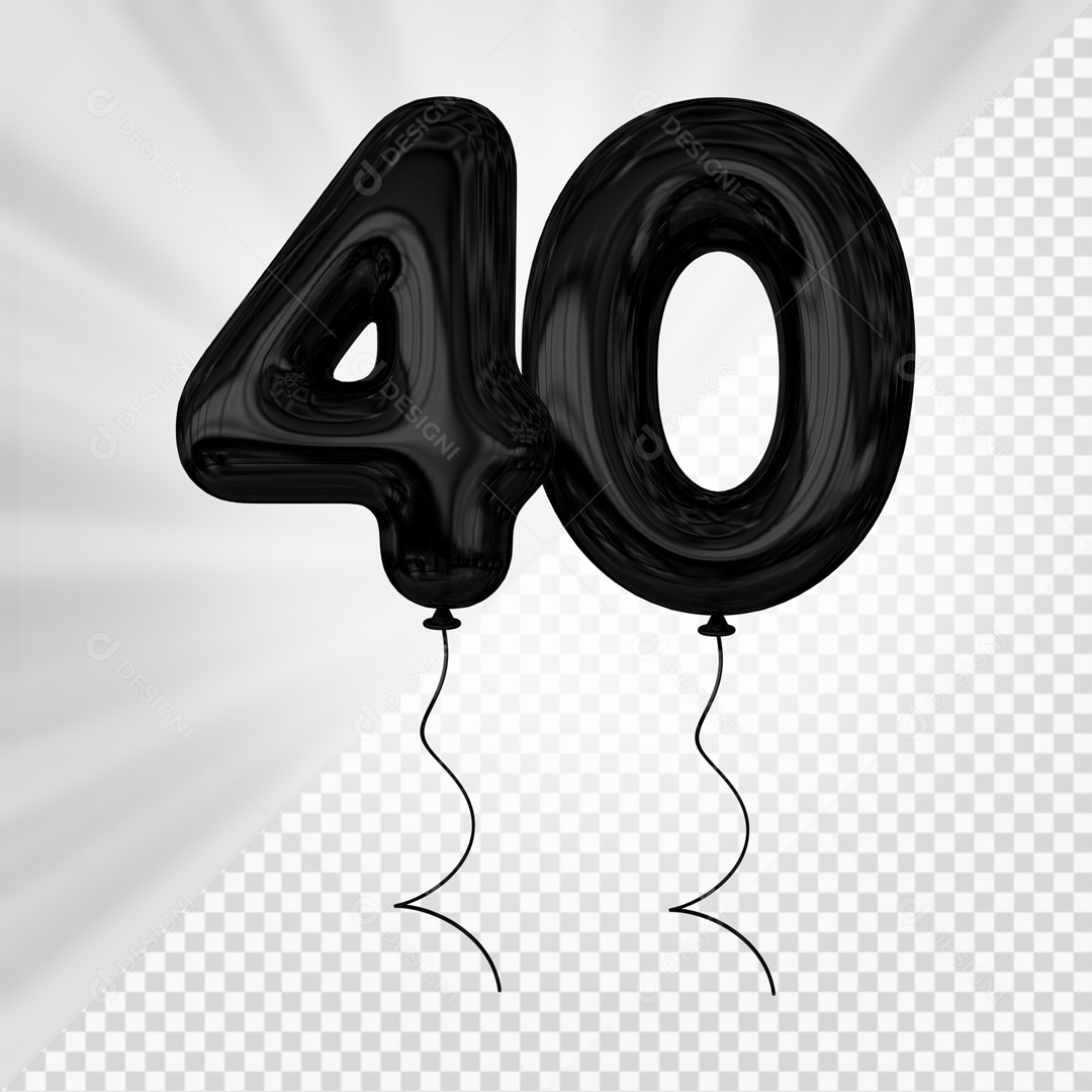 Balão de Número 40 Elemento 3D Preto Para composição PSD