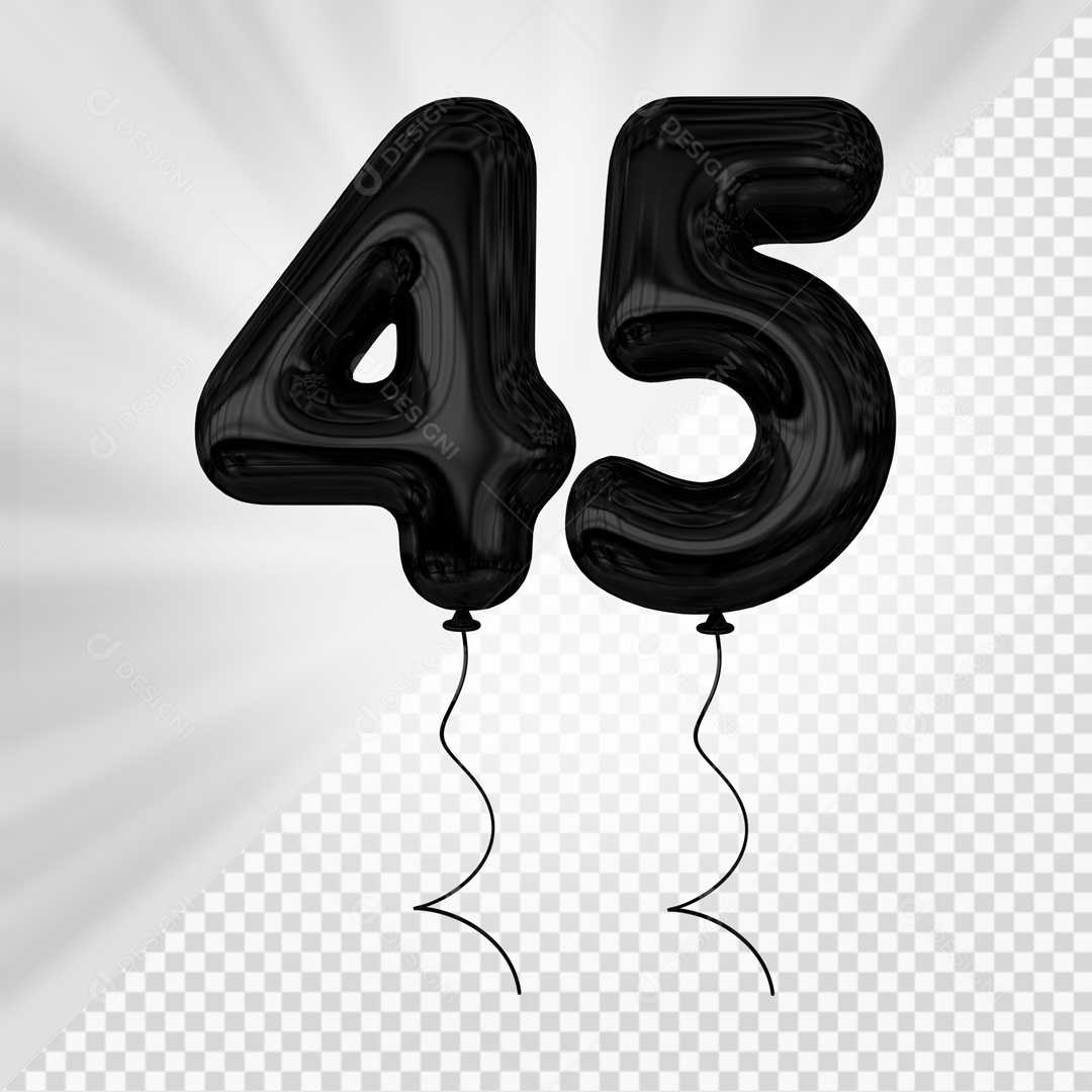 Balão de Número 45 Elemento 3D Preto Para composição PSD
