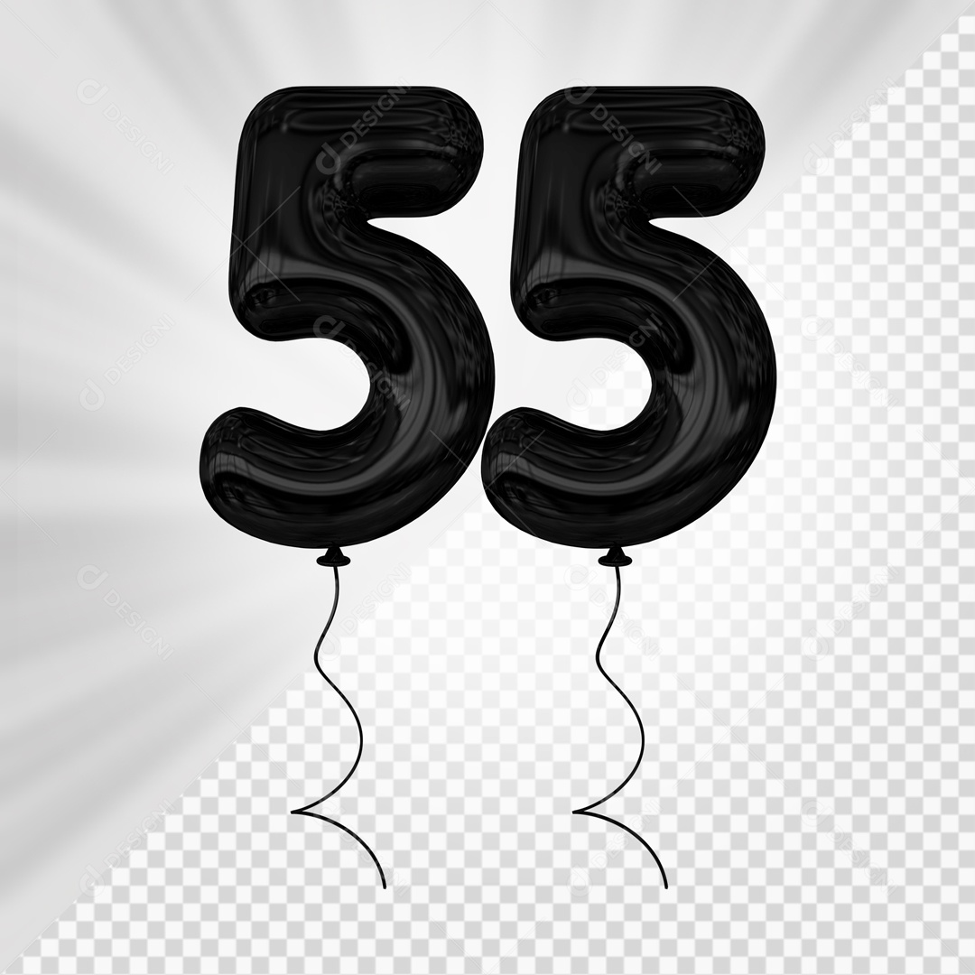 Balão de Número 55 Elemento 3D Preto Para composição PSD