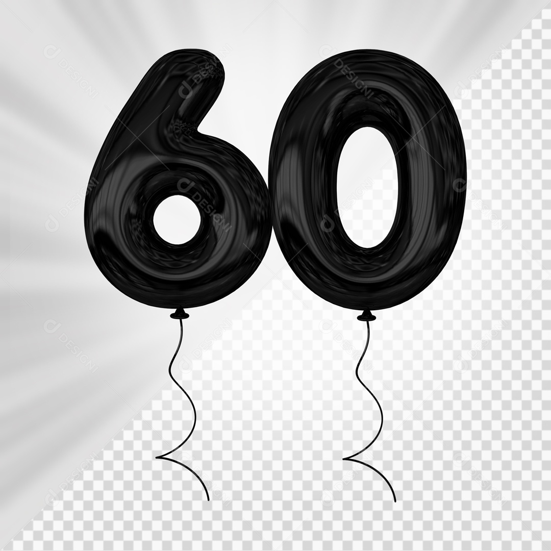 Balão de Número 60 Elemento 3D Preto Para composição PSD
