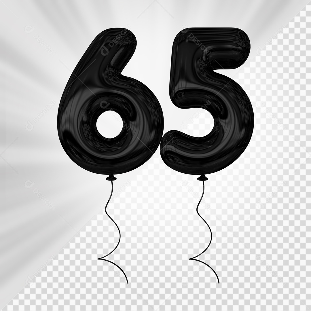Balão de Número 65 Elemento 3D Preto Para composição PSD