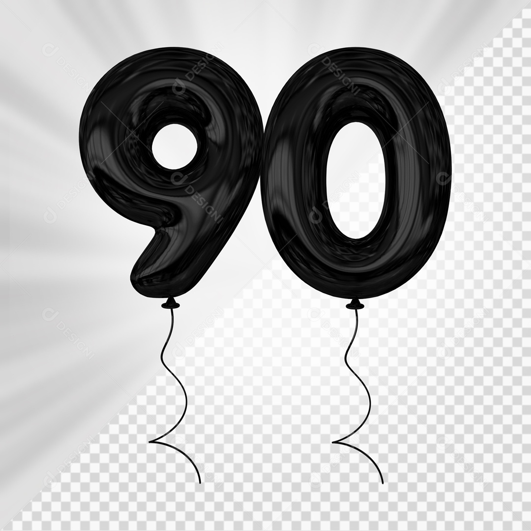 Balão de Número 90 Elemento 3D Preto Para composição PSD