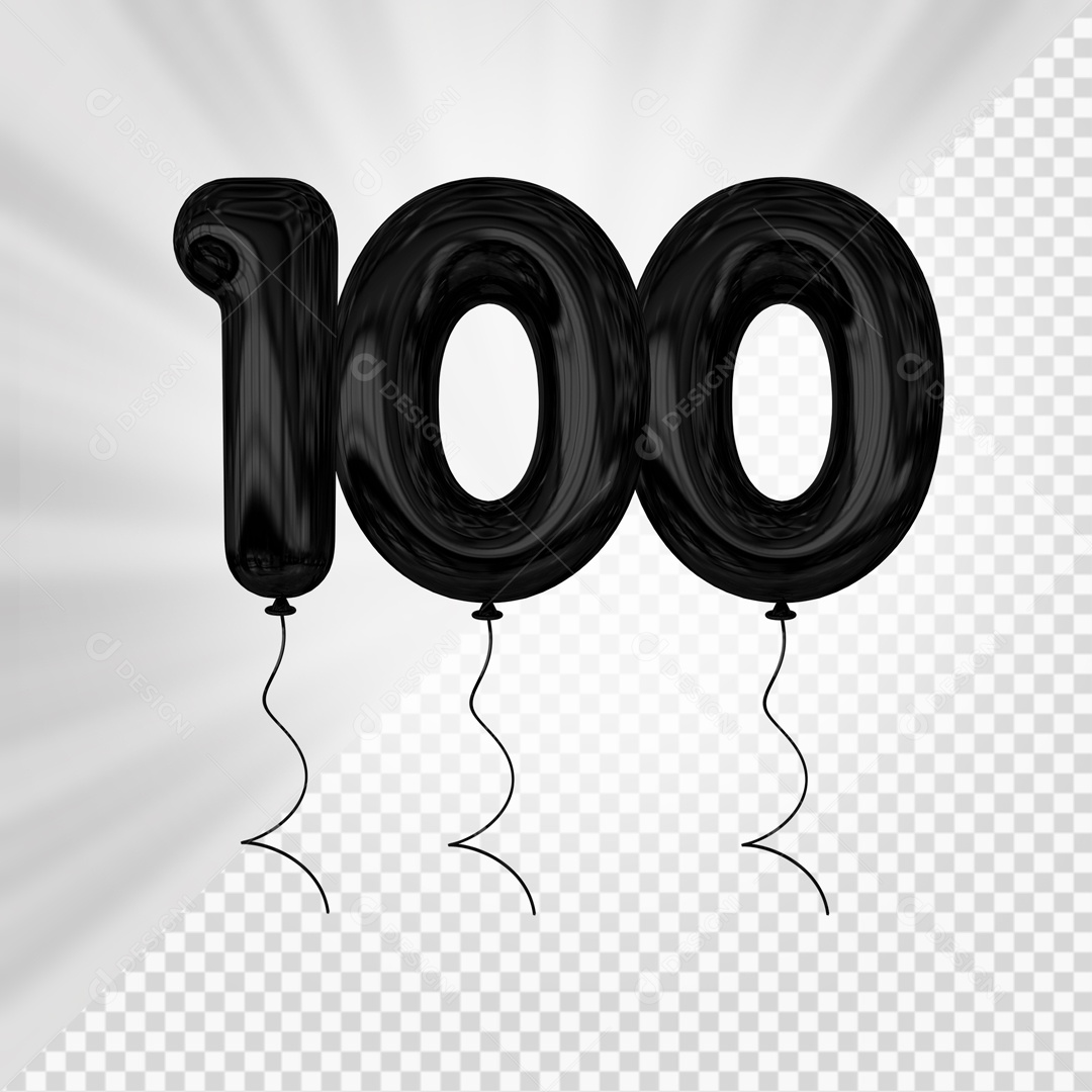 Balão de Número 100 Elemento 3D Preto Para composição PSD