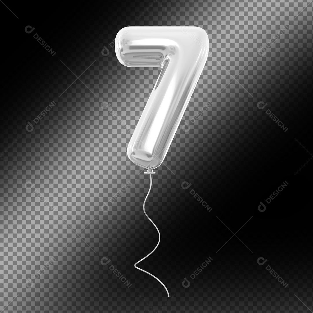 Balão de Número 7 Elemento 3D Prata Para composição PSD