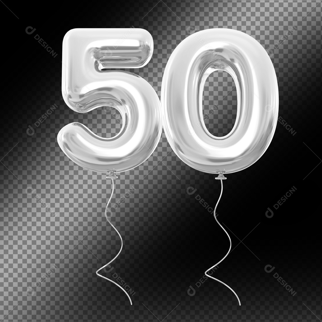 Balão de Número 50 Elemento 3D Prata Para composição PSD