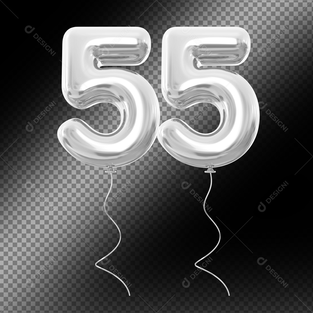 Balão de Número 55 Elemento 3D Prata Para composição PSD