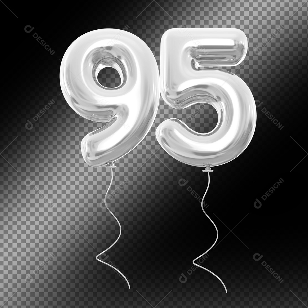 Balão de Número 95 Elemento 3D Prata Para composição PSD