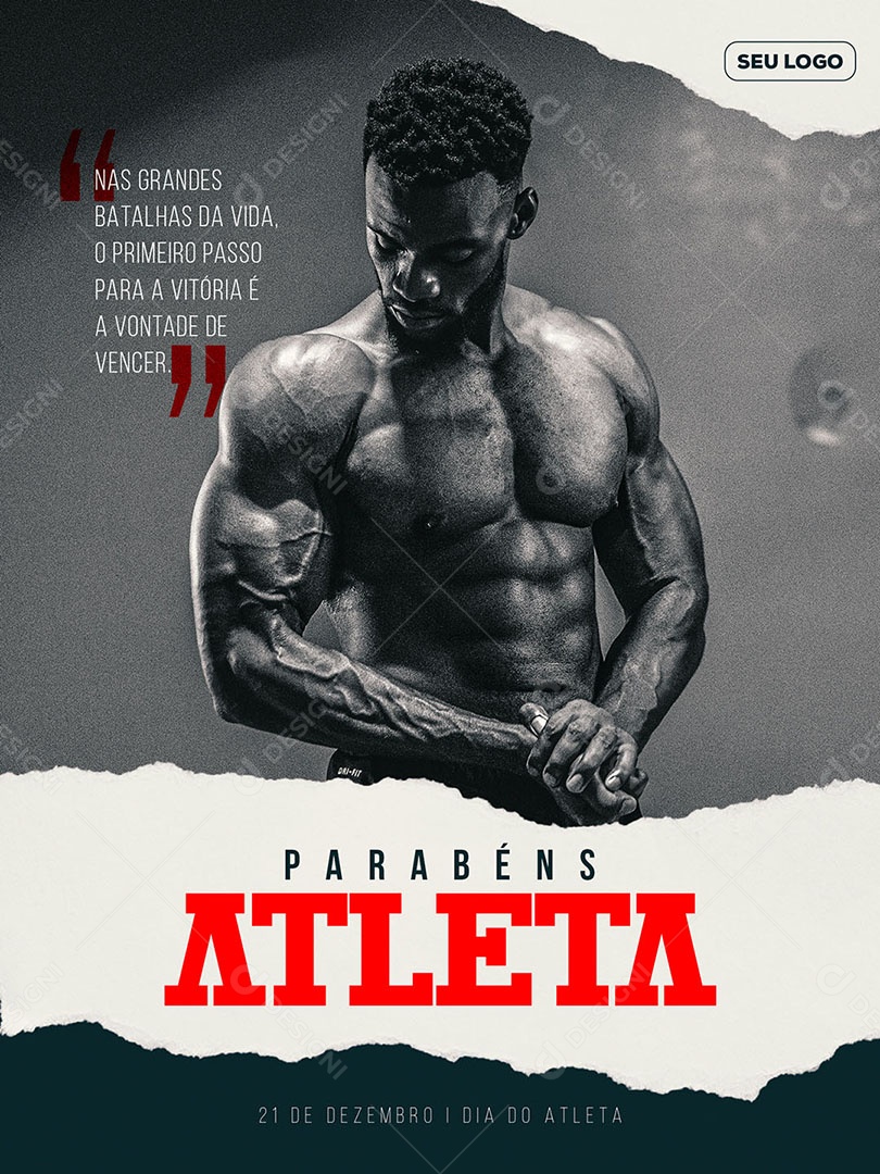 Nas Grandes Batalhas da Vida O Primeiro Passo Para a Vitória é a Vontade de Vencer Parabéns Atleta Dia 21 de Dezembro Dia do Atleta Social Media PSD Editável