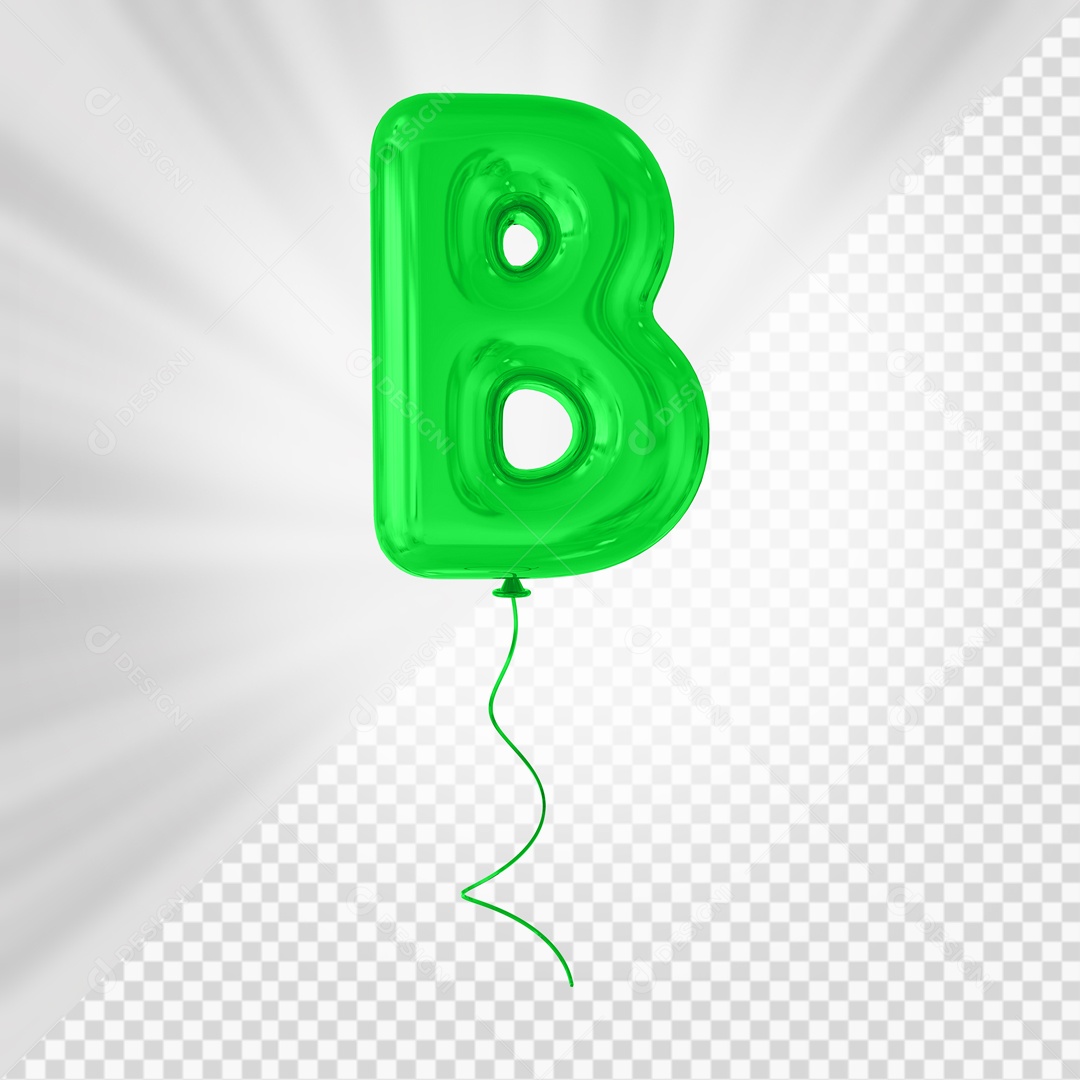 Letra B Maiúscula Balão Verde Elemento 3D Para Composição PSD