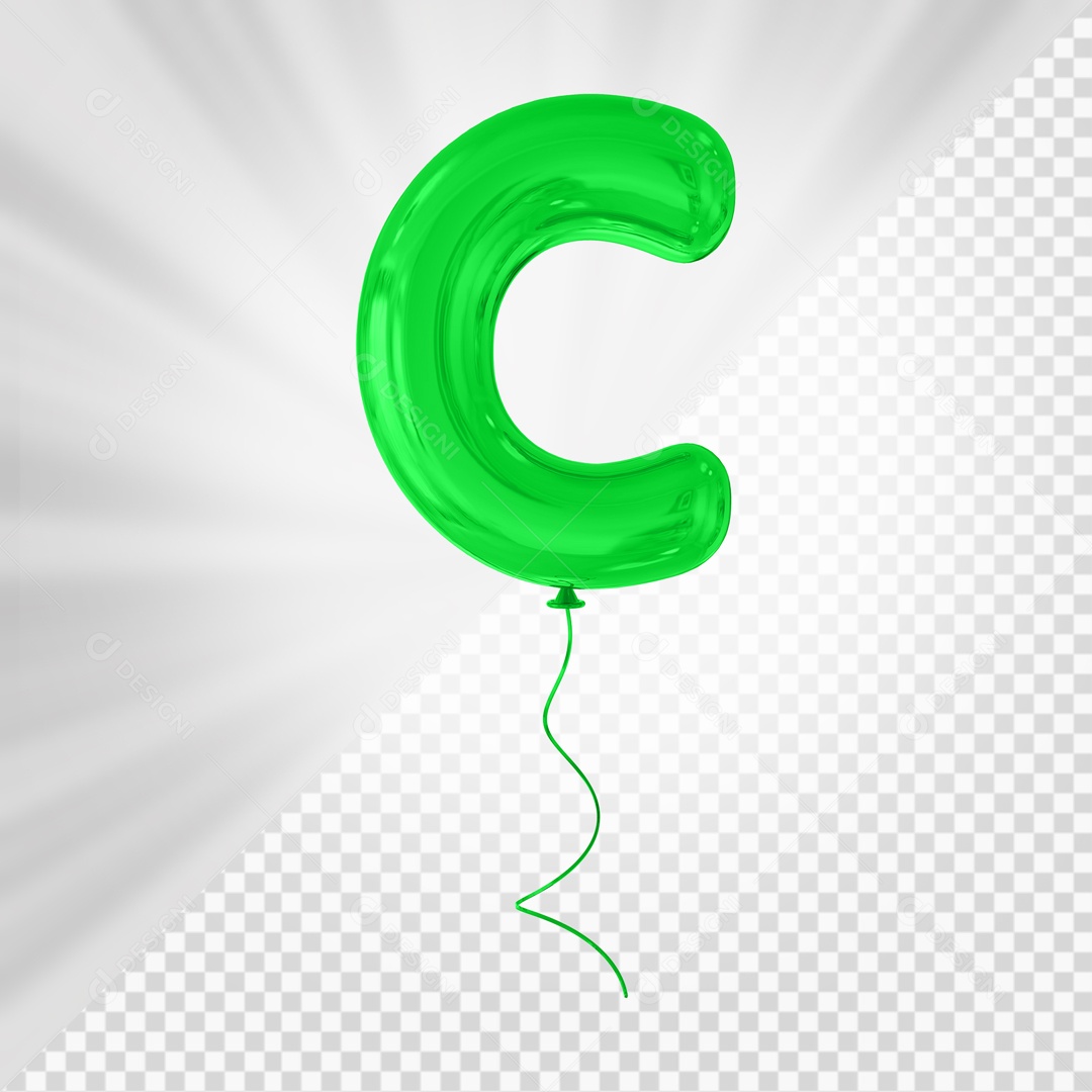 Letter C Uppercase Green Balloon 3D Element For Compositing PSD