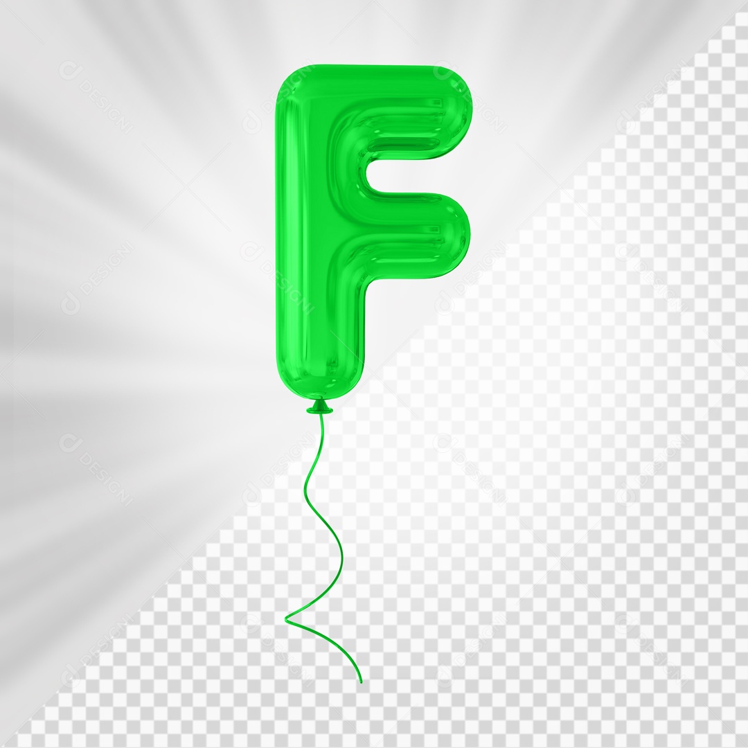 Letra F Maiúscula Balão Verde Elemento 3D Para Composição PSD