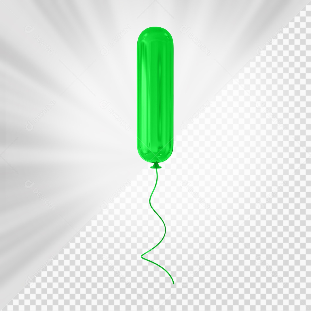 Letra I Maiúscula Balão Verde Elemento 3D Para Composição PSD
