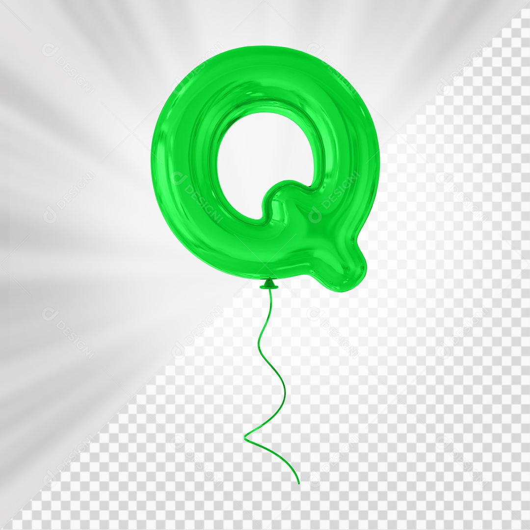 Letra Q Maiúscula Balão Verde Elemento 3D Para Composição PSD