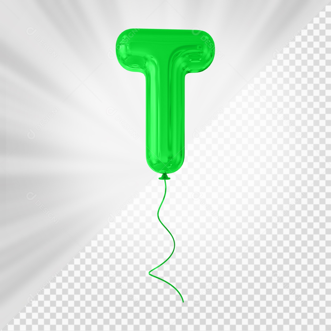 Letra T Maiúscula Balão Verde Elemento 3D Para Composição PSD
