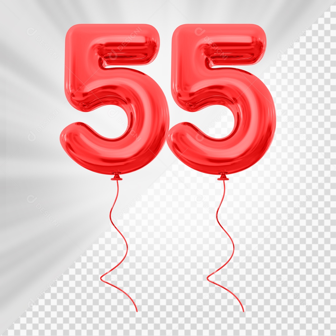 Balão de Número 55 Elemento 3D Vermelho Para composição PSD