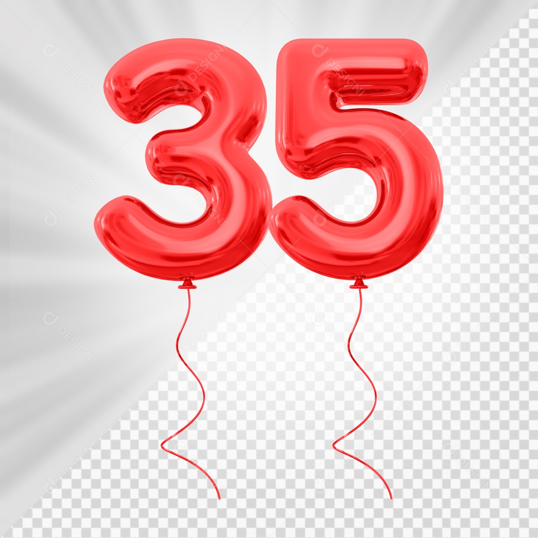 Balão de Número 35 Elemento 3D Vermelho Para composição PSD