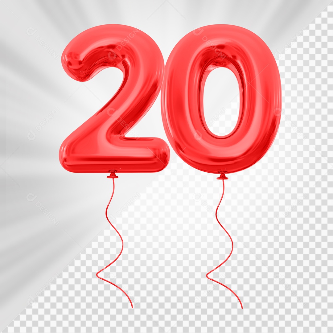 Balão de Número 20 Elemento 3D Vermelho Para composição PSD