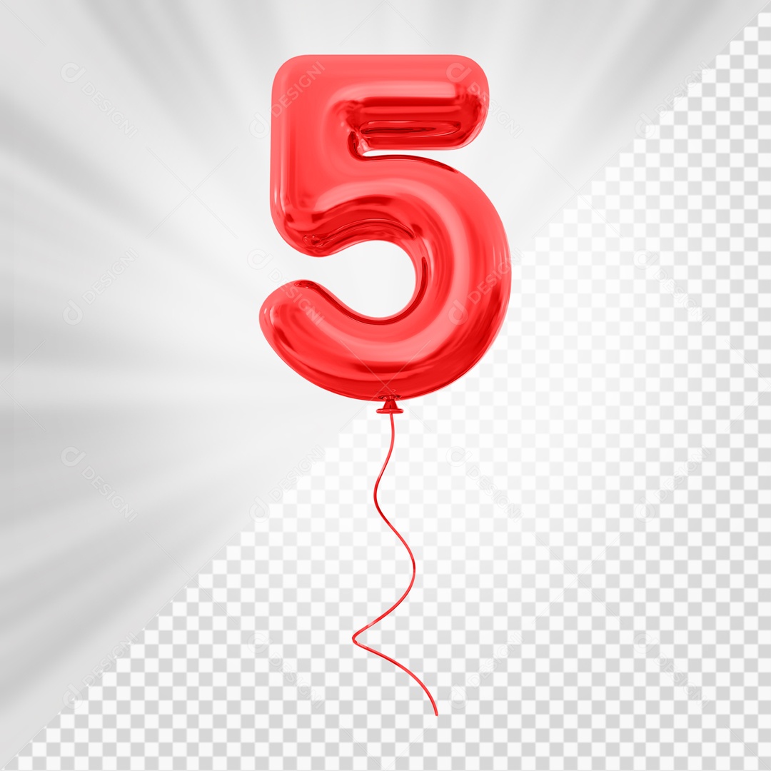Balão de Número 5 Elemento 3D Vermelho Para composição PSD