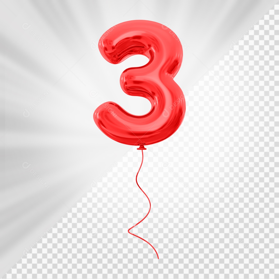 Balão de Número 3 Elemento 3D Vermelho Para composição PSD