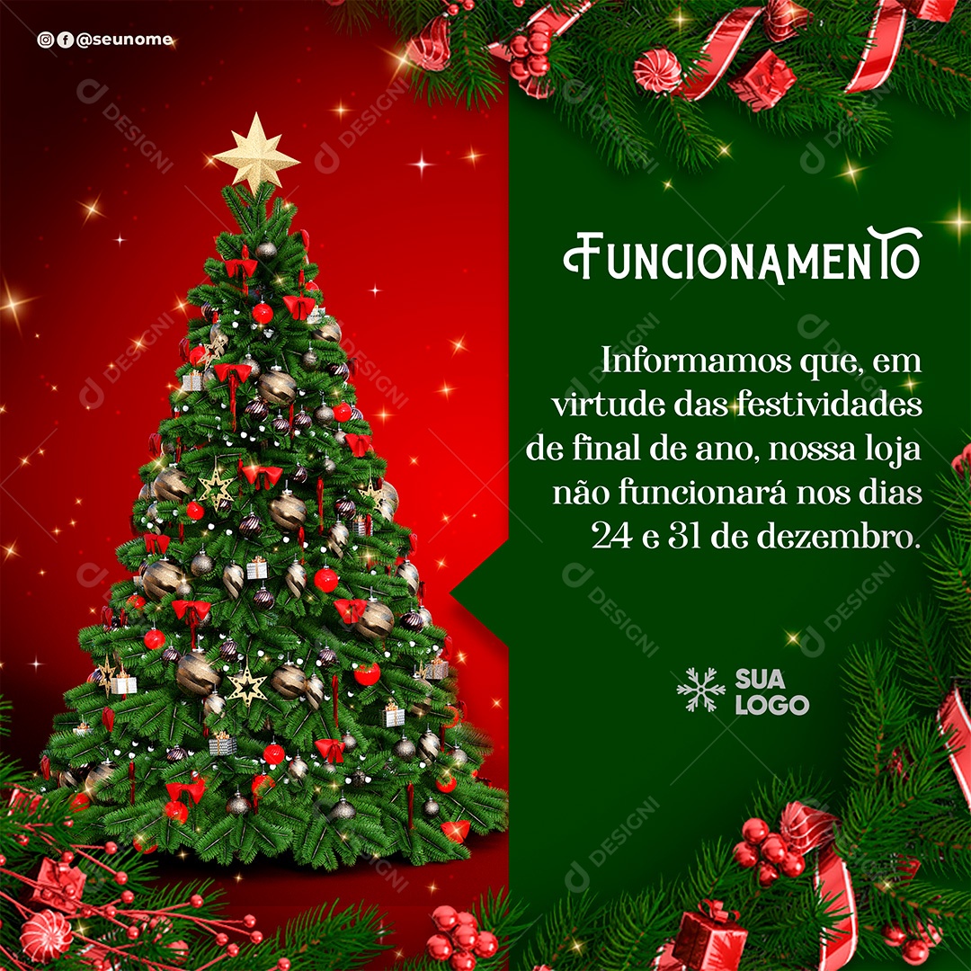 Post Funcionamento Final de Ano Social Media PSD Editável