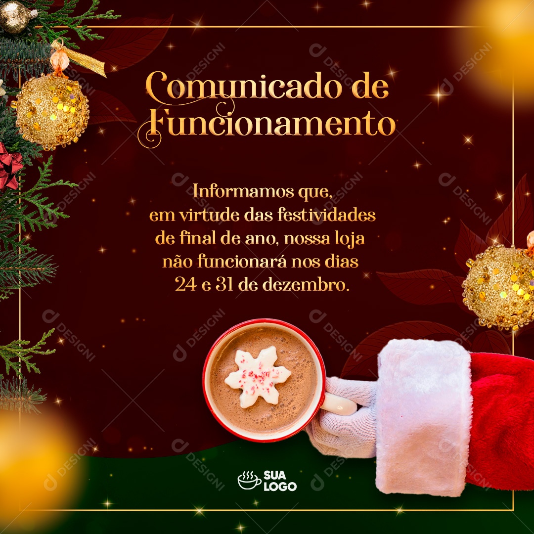 Post Comunicado e Funcionamento Natal Social Media PSD Editável