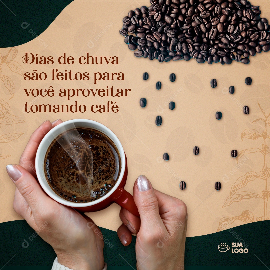 Post Cafeteria Dias de Chuva Social Media PSD Editável