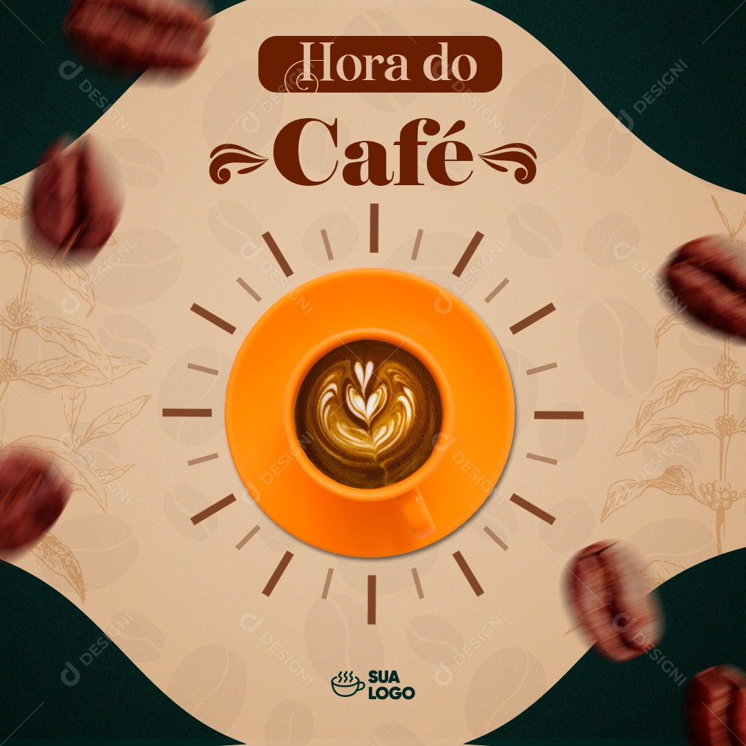Post Cafeteria Hora do Café Social Media PSD Editável