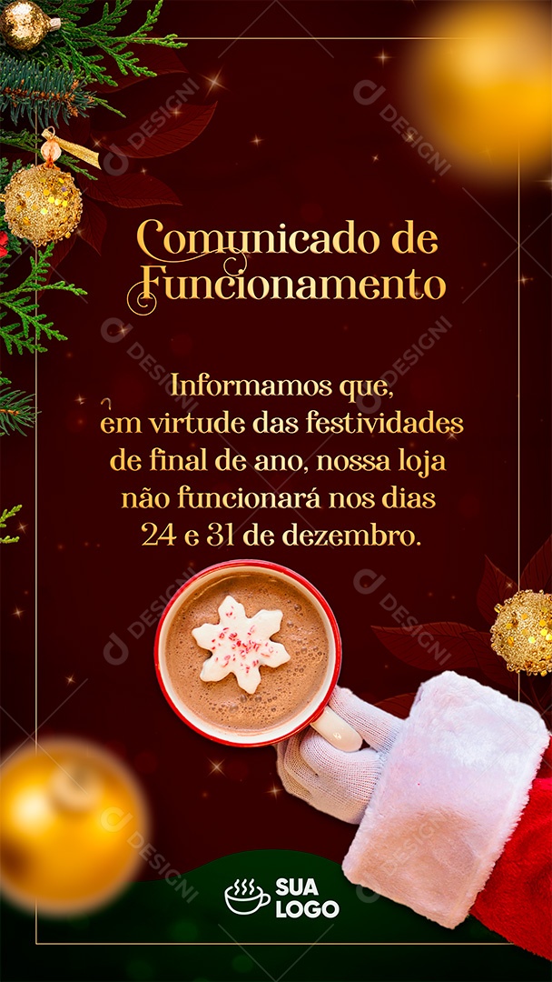 Post Stories Comunicado de Funcionamento Natal Social Media PSD Editável