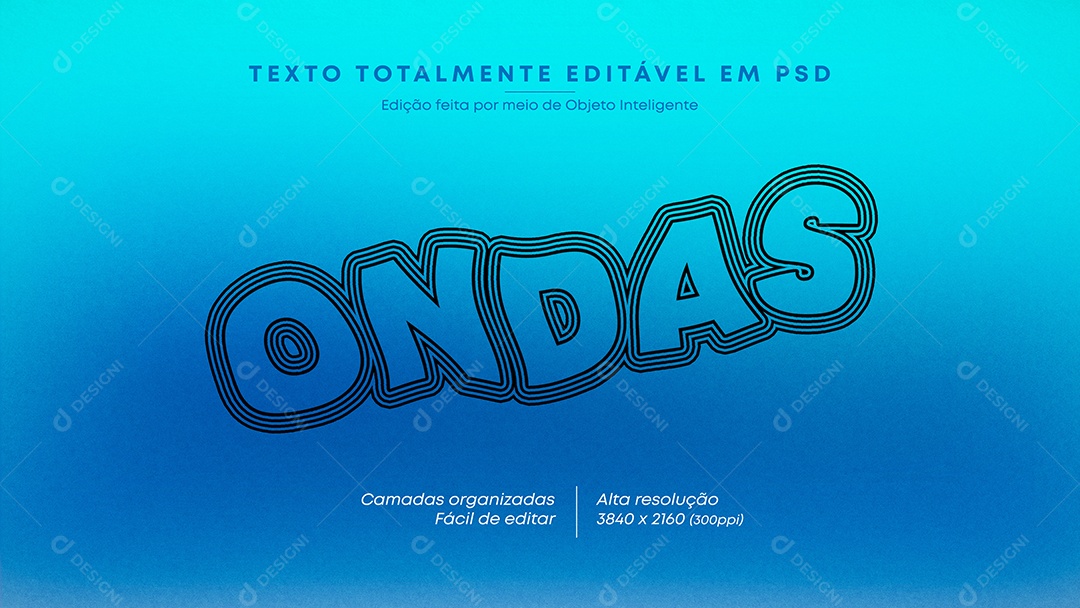 Efeito de Texto 3D Ondas PSD Editável
