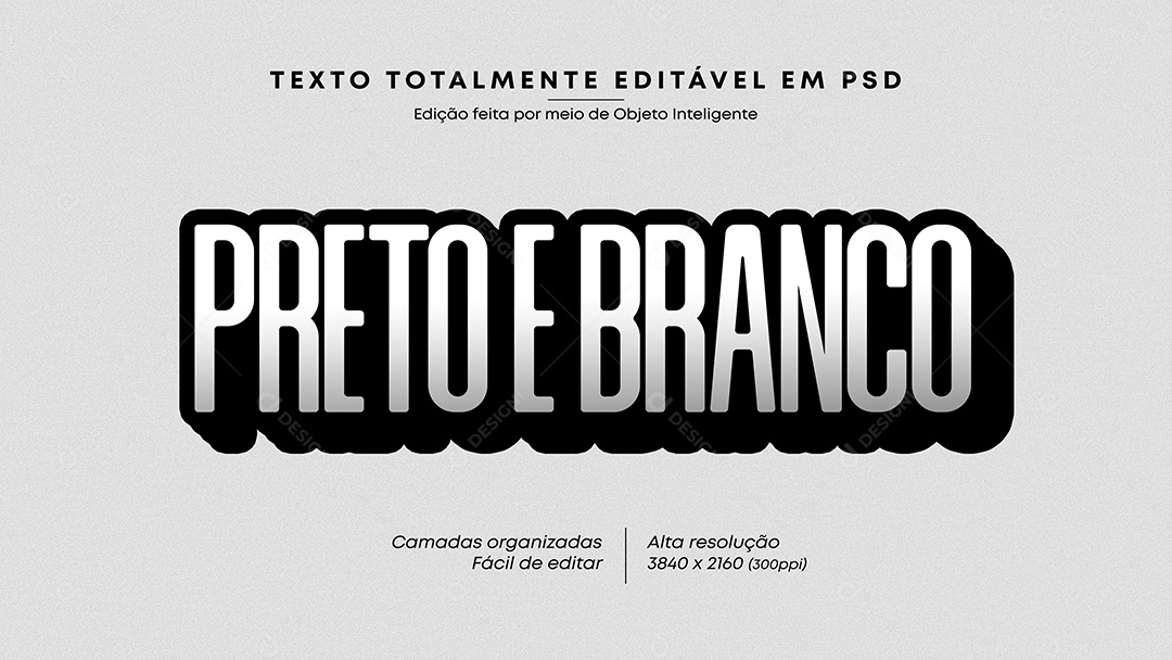 Efeito de Texto 3D Preto e Branco PSD Editável