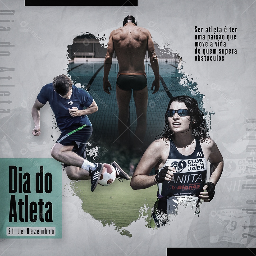 Dia do Atleta 21 de Dezembro Ser Atleta é Ter Uma Paixão Que Move a Vida de Quem Supera Obstáculos Social Media PSD Editável