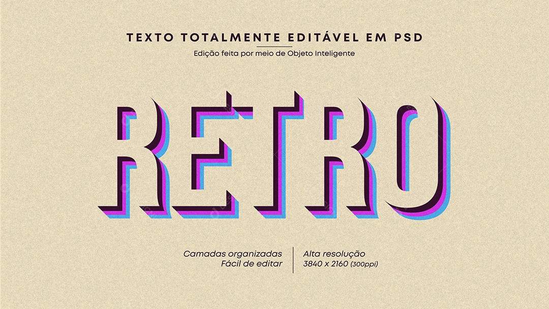 Efeito de Texto 3D Retro PSD Editável