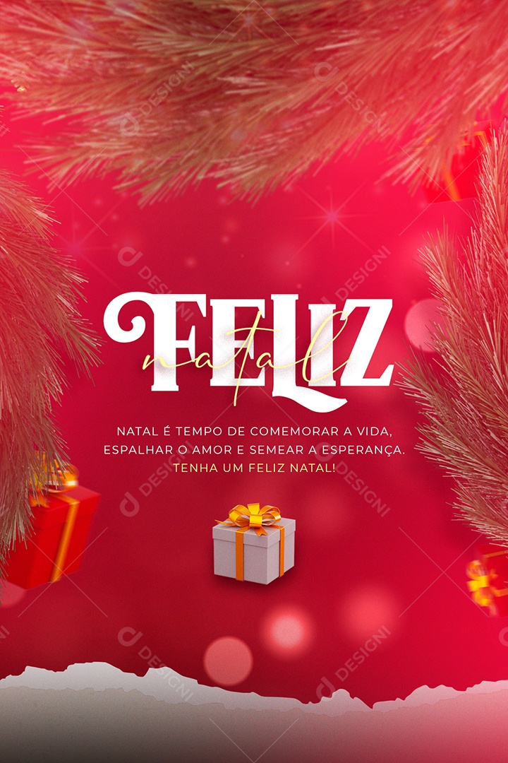 Cartão de Natal Vermelho Feliz Natal Social Media PSD Editável