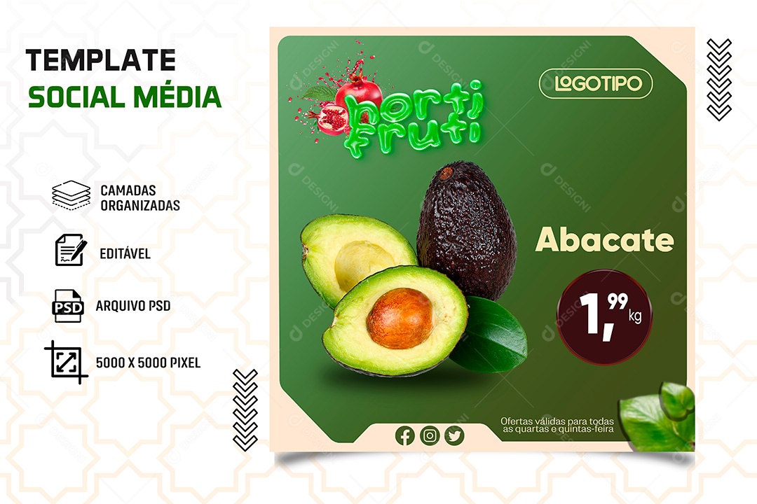 Post Hortifrúti Avocado Social Media Editable PSD