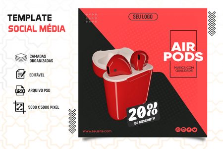 Post Eletrônicos Airpods 20% de Desconto Social Media PSD Editável