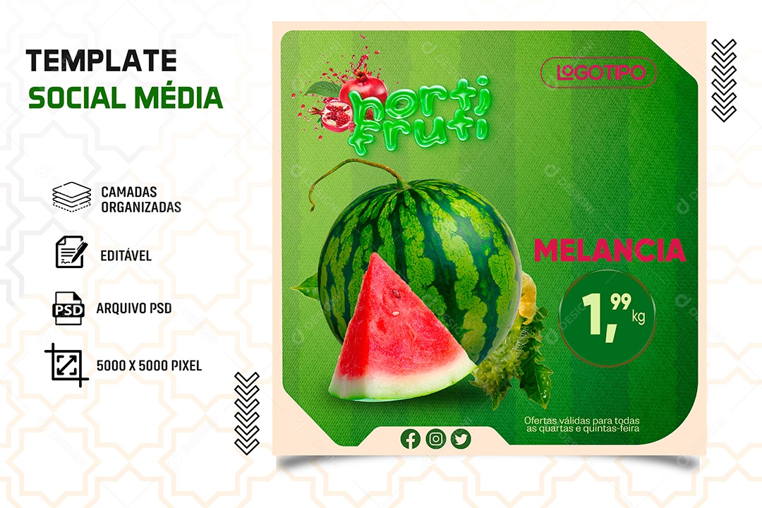 Post Hortifrúti Melancia Social Media PSD Editável