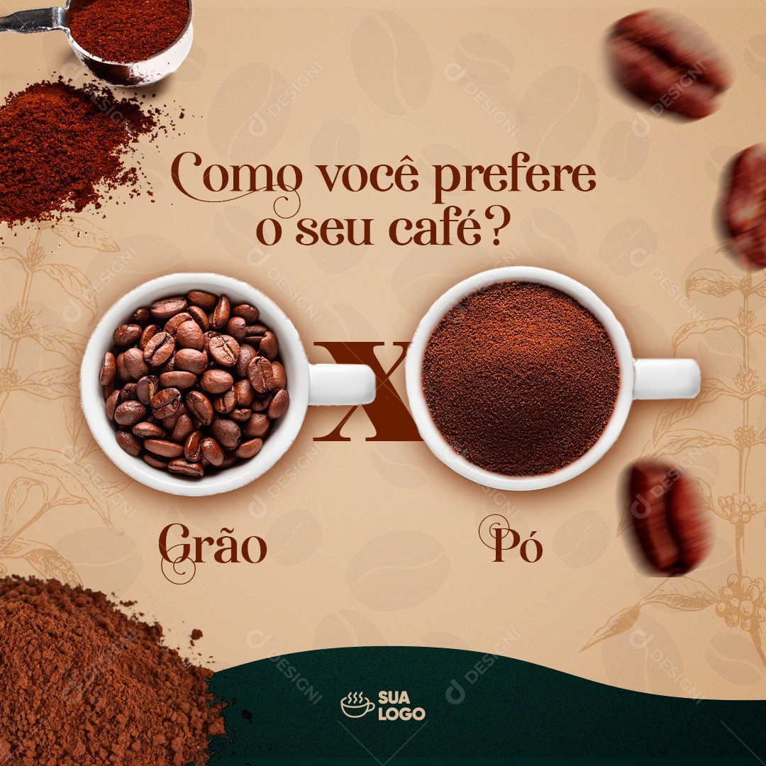 Post Cafeteria Grão e Pó Social Media PSD Editável