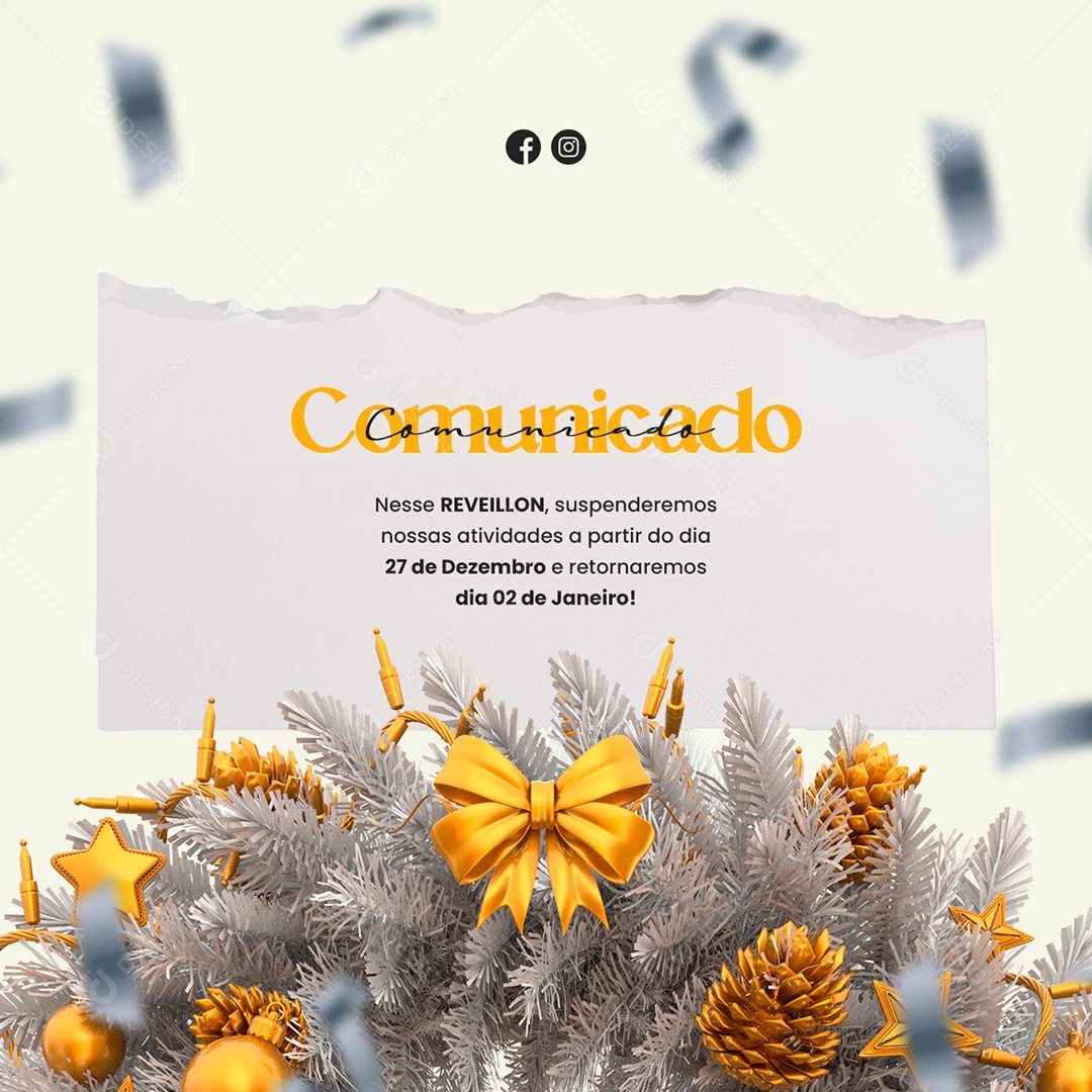 Comunicado Nesse Reveillon Suspenderemos Nossas Atividades Feliz Ano Novo Social Media PSD Editável