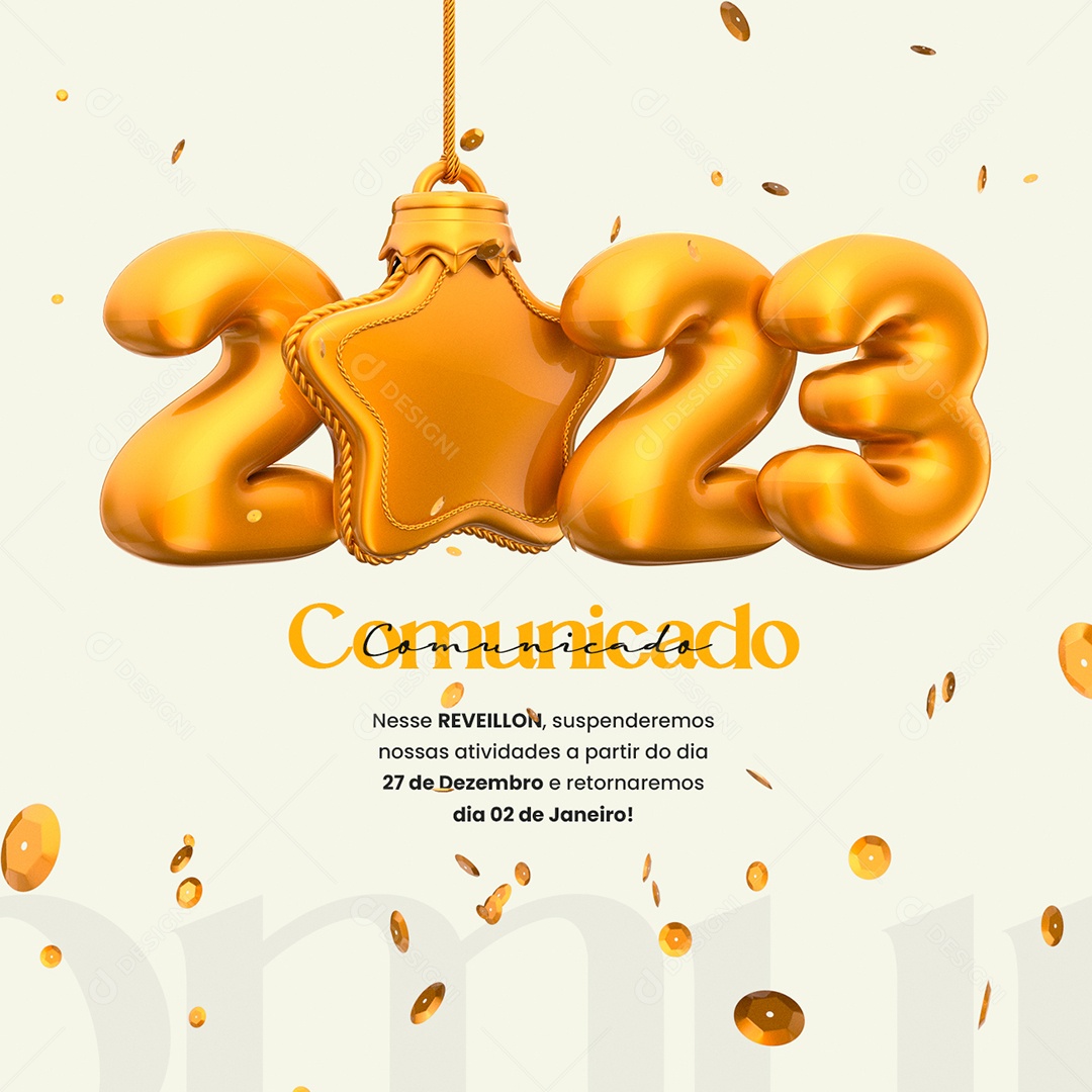 Comunicado Nesse Reveillon Suspenderemos Nossas Atividades Feliz Ano Novo Social Media PSD Editável