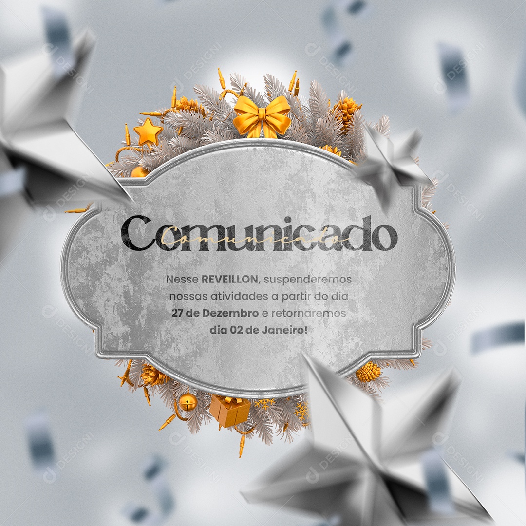 Comunicado Nesse Reveillon Suspenderemos Nossas Atividades Feliz Ano Novo Social Media PSD Editável